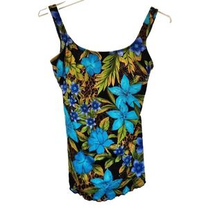 Longitude Women Swimwear Swimsuit One Piece Size 16 Tropical Floral Print Blue
